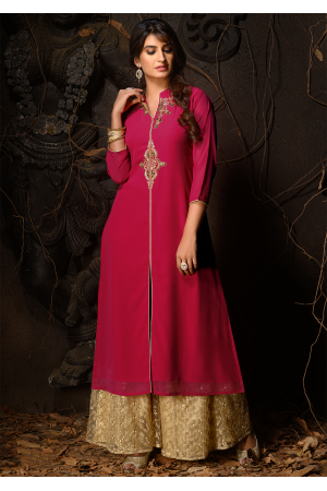 Dark Pink Color Designer Georgette Kurti